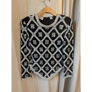 Laurence Kazar New York Beaded Sequin Silk Top Long Sleeve Party PartyM Vtg